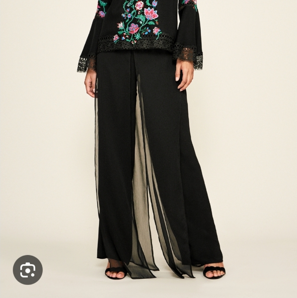 Vintage Tadashi Sheer Chiffon Panel Palazzo Pants Black Size 8